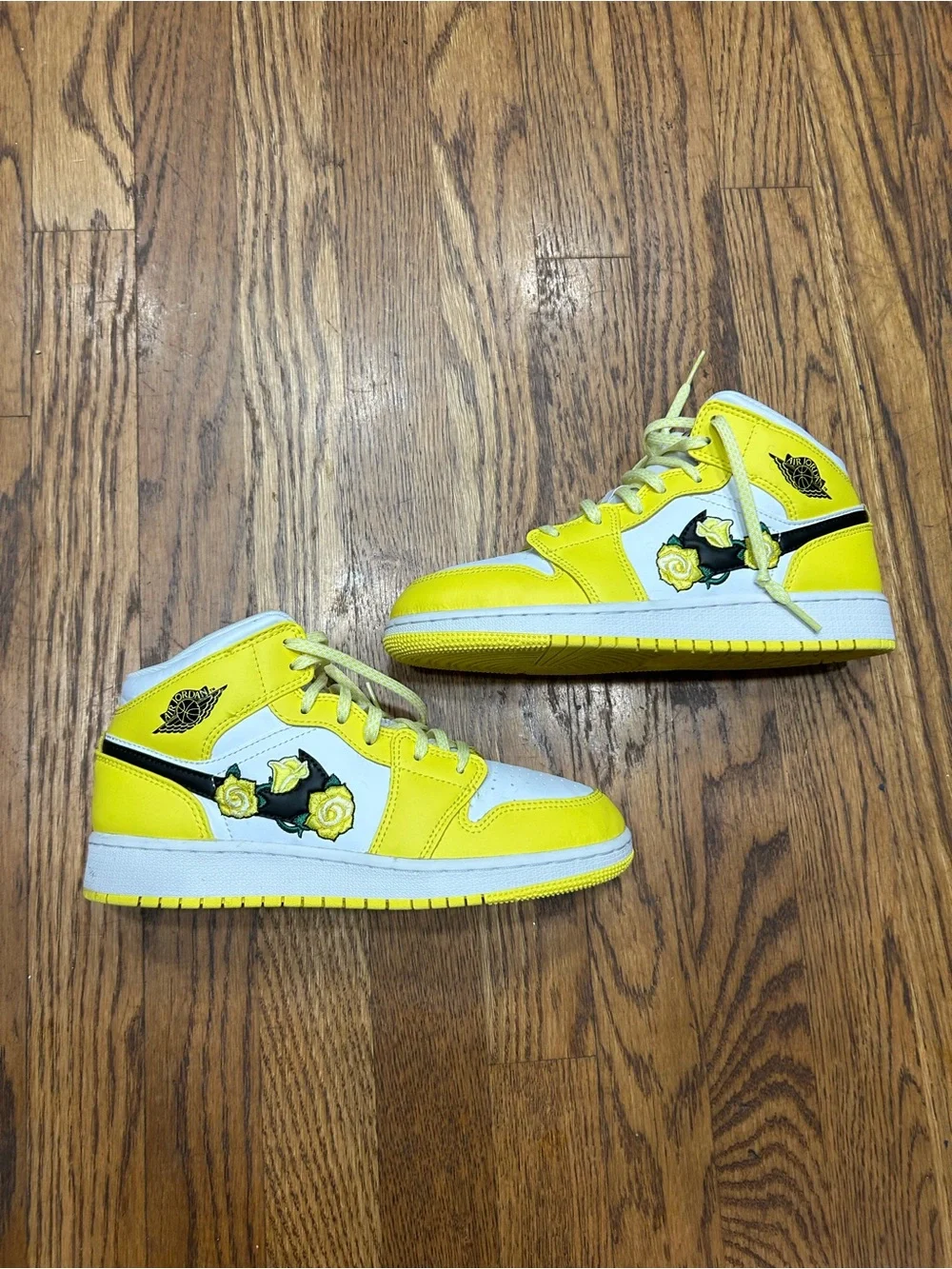 Nike Yellow & White Mid-Top Sneakers with Floral Accents